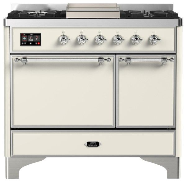 Ilve® Majestic III 40" Antique White Pro Style Dual Fuel Liquid Propane Range with Solid Door and Chrome Trim-0