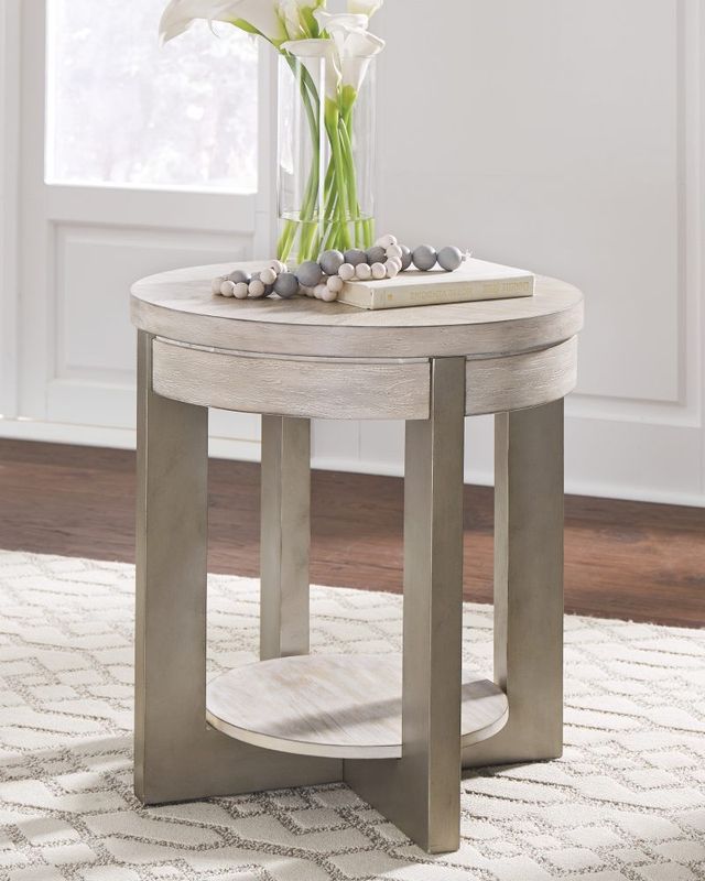 Signature Design by Ashley® Urlander Whitewash Round End Table-4