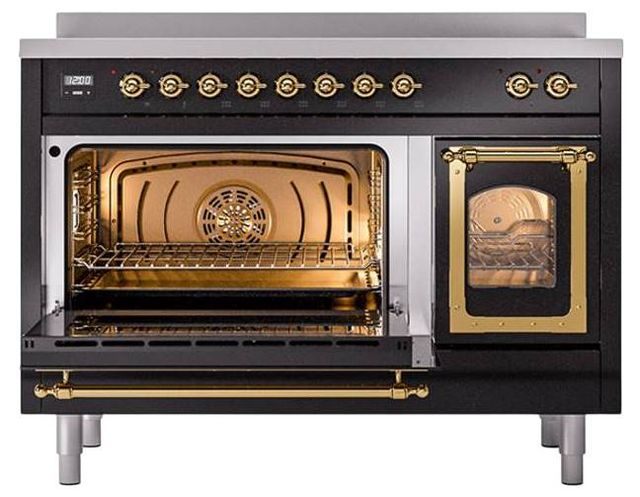 Ilve® Nostalgie II Noblesse 48'' Glossy Black Pro Style Induction Range with Brass Trim-3