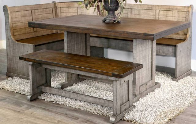 tobacco bench Sunny Designs™ Homestead Hills Alpine Gray/Tobacco Leaf Short Bench and  Corner Seat