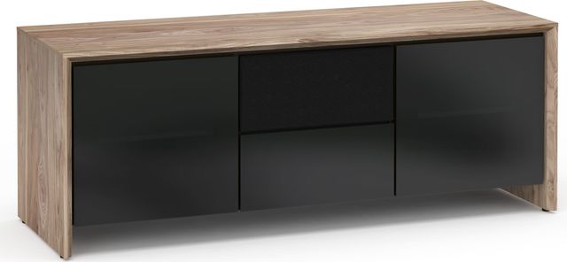 Salamander Designs® Barcelona 236 AV Cabinet-Natural Walnut/Black Glass