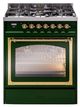 Ilve® Nostalgie II Noblesse 30" Emerald Green Pro Style Dual Fuel Range with Brass Trim-0