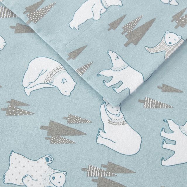 Olliix by True North by Sleep Philosophy Blue Polar Bears Twin Cozy 100% Cotton Flannel Printed Sheet Set-2