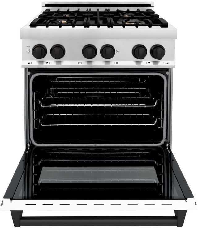 ZLINE Autograph Edition 30" Stainless Steel Pro Style Dual Fuel Range with White Matte Door and Matte Black Accents-1