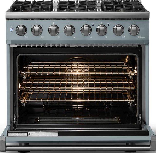 Viking® 5 Series 36" Novembery Sky Pro Style Dual Fuel (LP) Range with Polished Chrome Trim-1