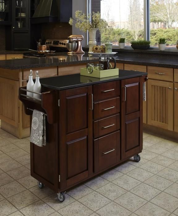 homestyles® Create-a-Cart Black Granite/Cherry Kitchen Cart-1