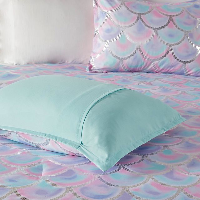 Olliix by Mi Zone Pearl Aqua and Purple Full/Queen Metallic Printed Reversible Comforter Set-3