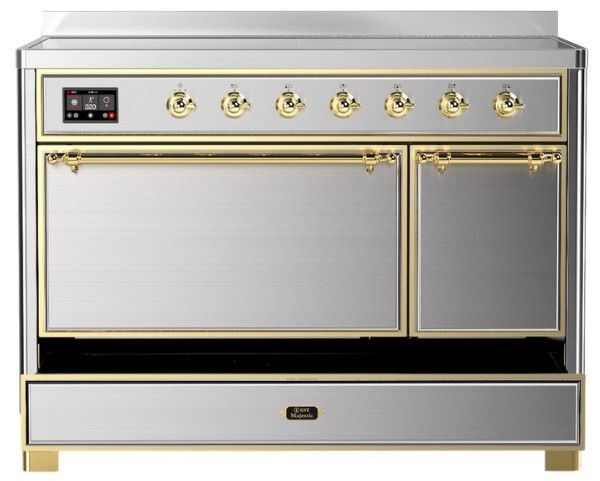 Ilve® Majestic III 48" Stainless Steel Pro Style Induction Range with Solid Door and Brass Trim-2