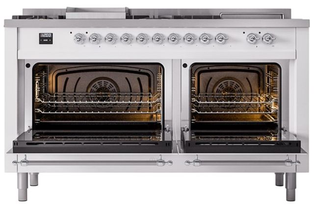 Ilve® Nostalgie II Series 60" White Pro Style Dual Fuel Range-1