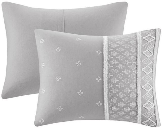Olliix by INK+IVY Marta 3 Piece Gray Full/Queen Flax and Cotton Blended Comforter Set-1