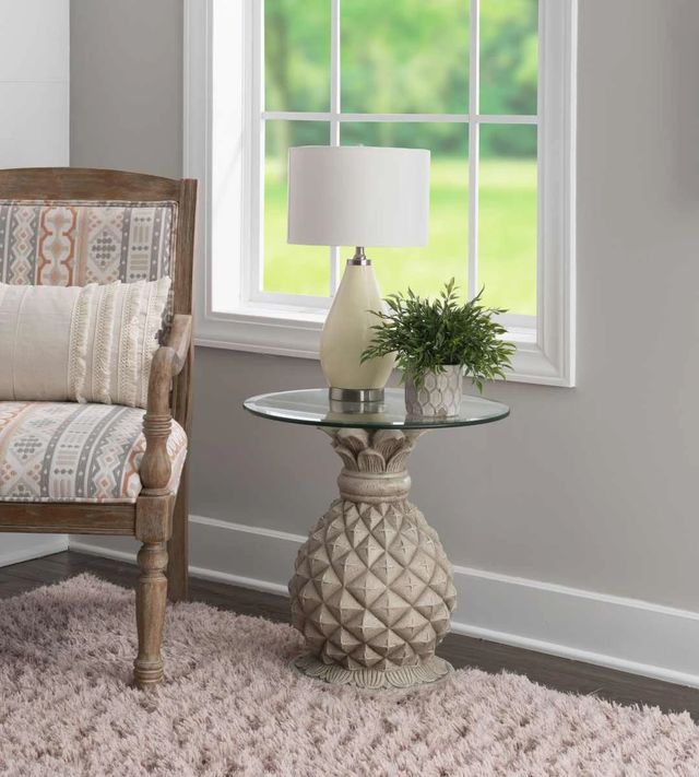 Powell® Penelope Glass Top Pineapple Side Table with Cream Base-4