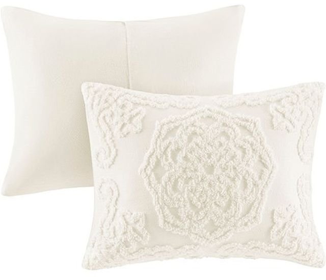 Olliix by Madison Park Ivory Full/Queen Laetitia Tufted Cotton Chenille Medallion Duvet Cover Set-1