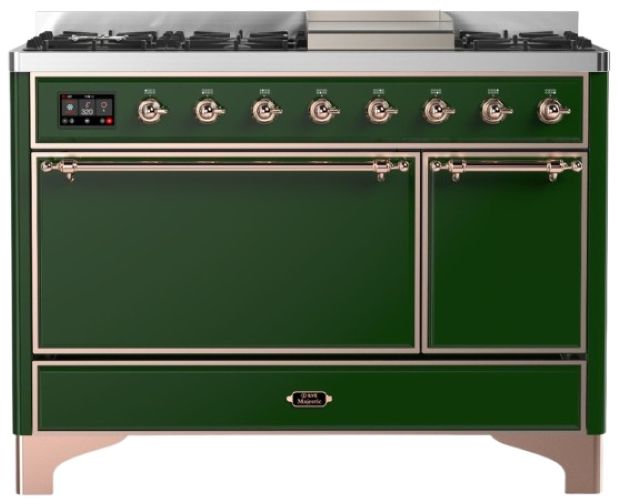 Ilve® Majestic III 48" Emerald Green Pro Style Dual Fuel Natural Gas Range with Solid Door and Copper Trim-0