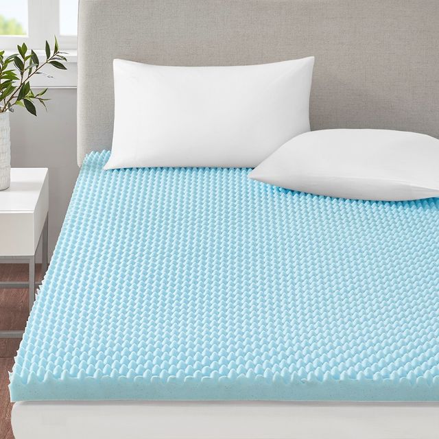 Olliix by Sleep Philosophy Blue 3" King Gel Memory Foam All Season Reversible Cooling Mattress Topper-0