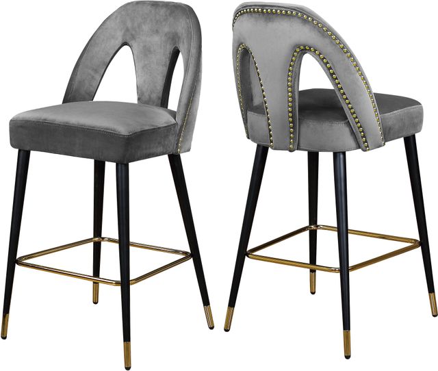Meridian Furniture Akoya 2-Piece Gray Velvet Counter Stools-0