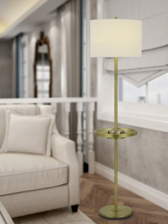 Cal® Lighting & Accessories Crofton Antique Brass Floor Lamp with Tray Table-2