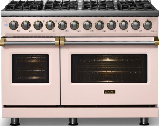 Viking® 5 Series 48" Blush Pro Style Dual Fuel (NG) Range with Brushed Brass Trim-2