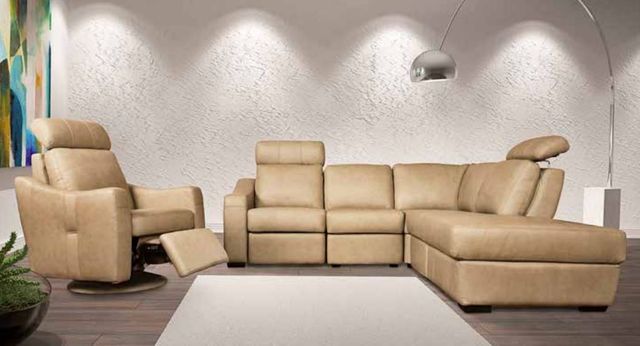 Fornirama 4743 Beige Reclining Sofa with Chaise and Adjustable Headrest-1