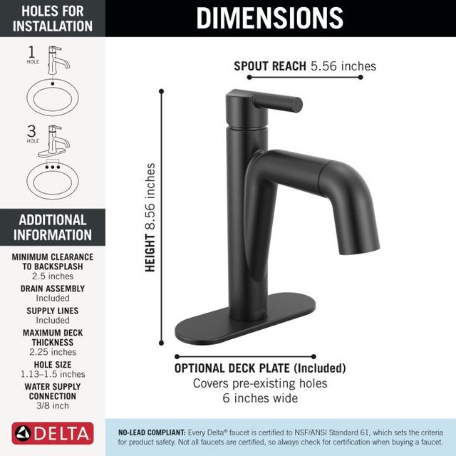 Delta Nicoli® Matte Black Single Handle Pull-Down Bathroom Faucet-4
