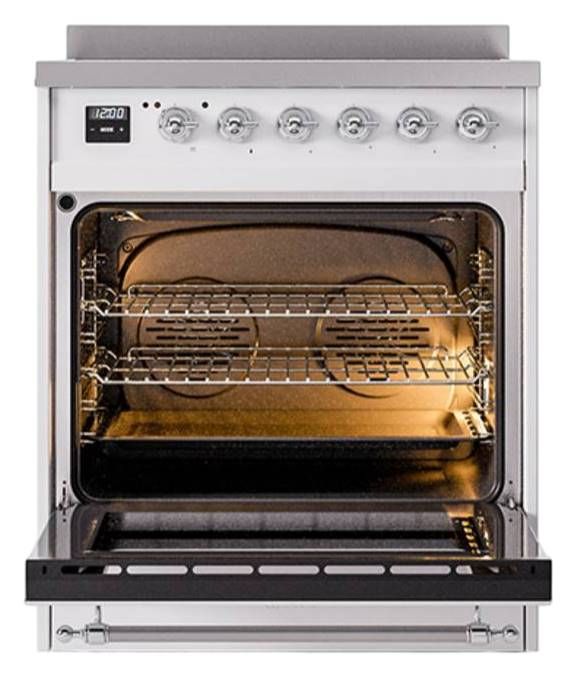 Ilve® Nostalgie II Noblesse 30'' White Pro Style Induction Range with Chrome Trim-2