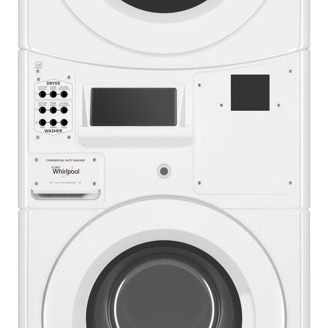 Whirlpool Commercial 3.1 Cu. Ft. Washer / 6.7 Cu. Ft. Gas Dryer Stack - Card-Reader-Ready / Non-Vend, White-1