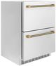 ZLINE Autograph Edition Touchstone 24 " 4.6 Cu. Ft. Stainless Steel Doors and Champagne Bronze Helix Handles 168 Can Outdoor-Rated Dual Refrigerator Drawer-1