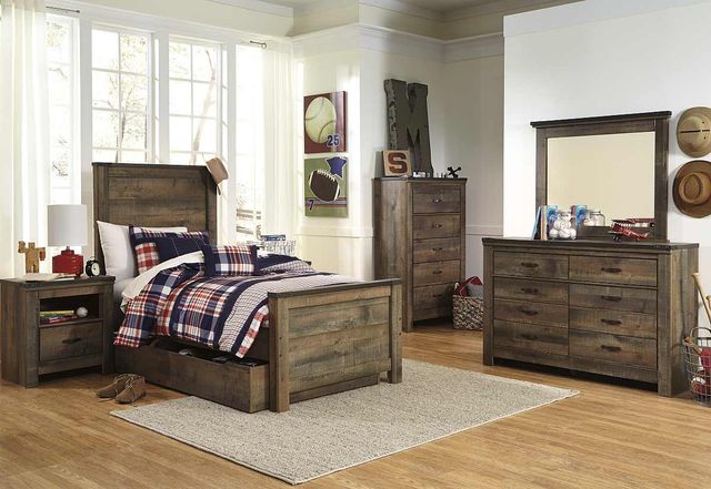 Signature Design by Ashley® Trinell 2-Piece Brown Twin Panel Storage Bed Set-3