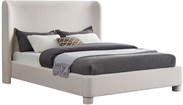 Meridian Furniture Penny Cream King Linen Textured Upholstered Panel Bed-0