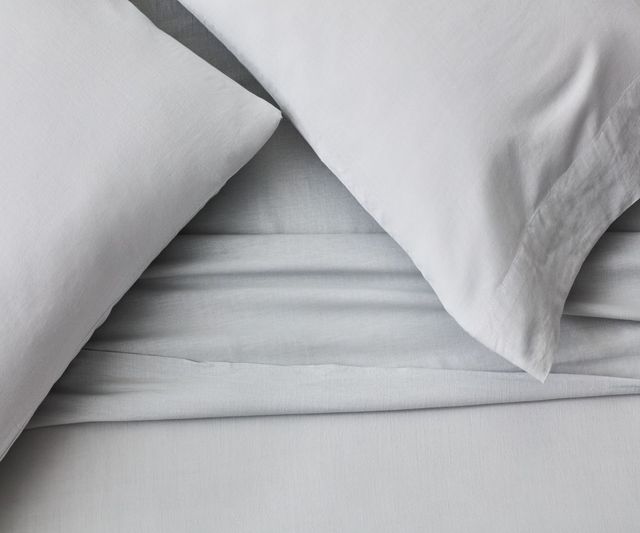 Malouf® Linen-Weave Cotton Fog Queen Sheet Set-1