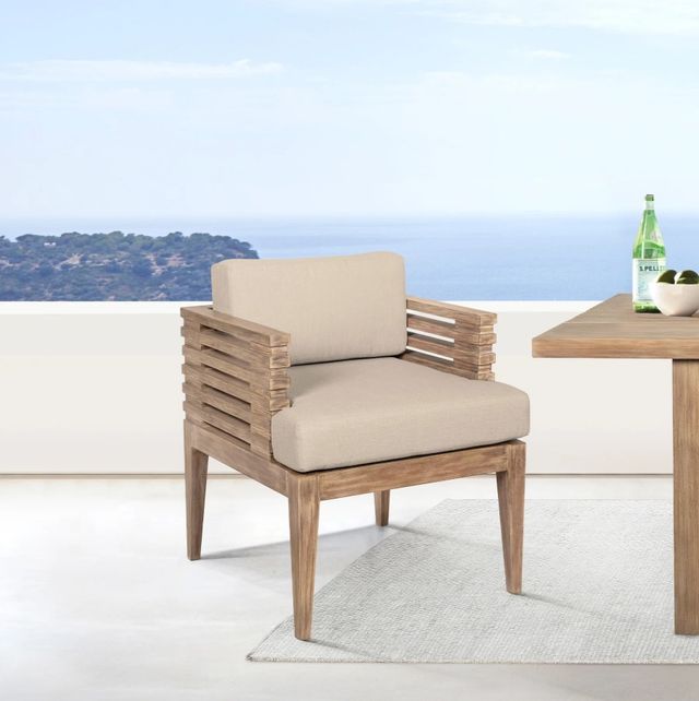 Armen Living Vivid Brown/Taupe Eucalyptus/Olefin Outdoor Dining Chair-1