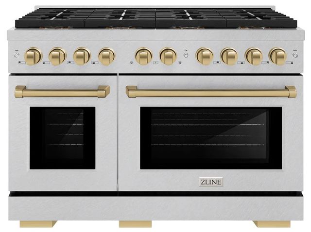 ZLINE Autograph Edition Paramount 48" 6.7 Cu. Ft. Satin Stainless Steel Dual Fuel Range with 8 Burner DuoPro™ Cooktop and Dual Ovens in Champagne Bronze Accents-0