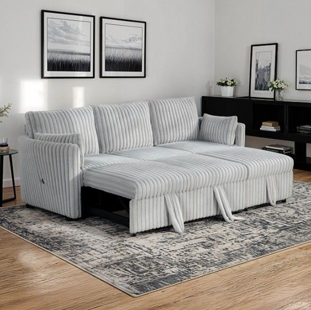 Furniture of America® Denholme Gray Sectional with Pull Out-2