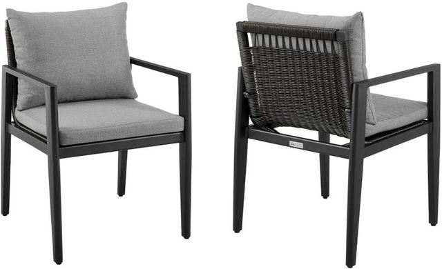 Armen Living Cayman 2-Piece Black/Gray Fabric/Metal/Rattan Outdoor Dining Arm Chair Set-0