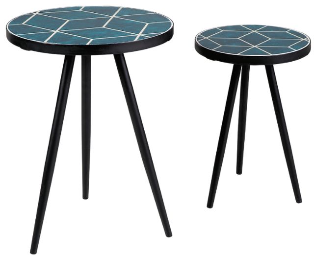 Signature Design by Ashley® Clairbelle 2-Piece Teal Nesting Table with Black Base-0