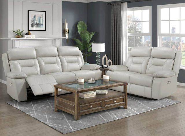 Homelegance® Laconia Silver Leather Power Double Reclining Loveseat-1