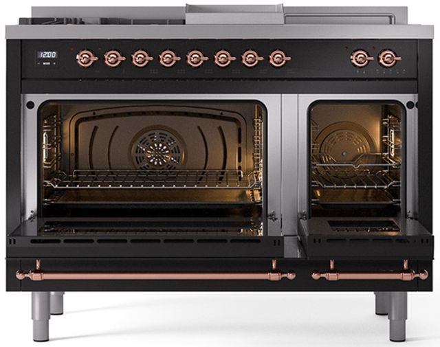 Ilve® Nostalgie II Series 48" Glossy Black Pro Style Dual Fuel Range-1