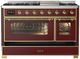 Ilve® Majestic III 48" Burgundy Pro Style Dual Fuel Natural Gas Range with Triple Glass Door and Brass Trim-1