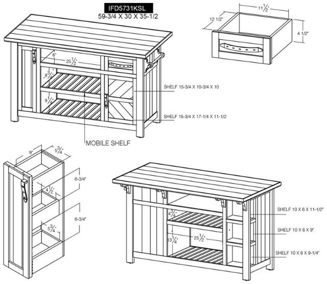 International Furniture Direct Dutton Brown Kitchen Island-2