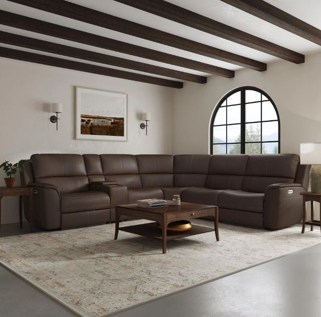 Flexsteel® Henry 6-Piece Leather Burnt Umber Curved Power Reclining Sectional-1