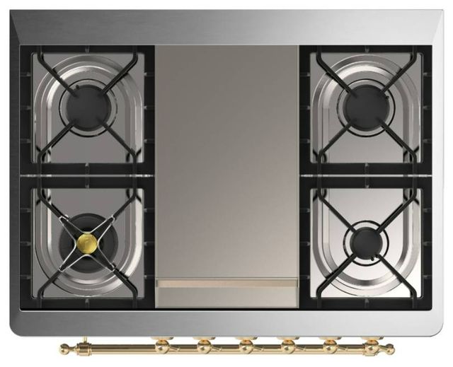 Ilve® Majestic III 36" Blue Gray Pro Style Dual Fuel Liquid Propane Range with Triple Glass Door and Brass Trim-2