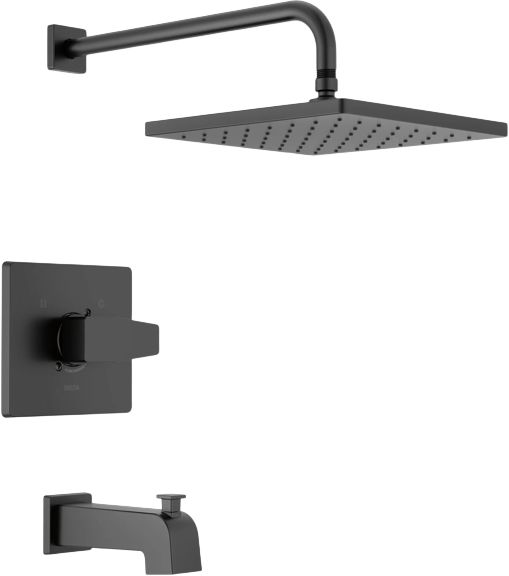 Delta Modern Monitor 14 Series 16" Matte Black Single Handle Lever Tub and Shower Trim-0