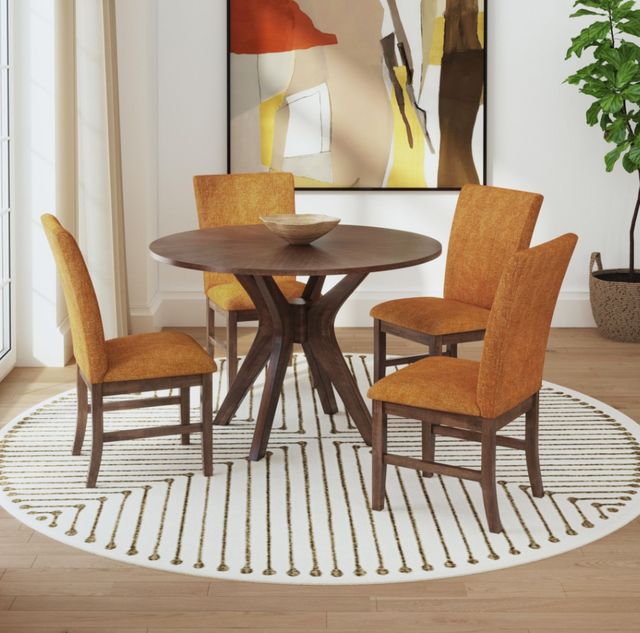 Elements International Santa Barbara 5-Piece Orange/Walnut Round Dining Set-1