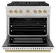 ZLINE Autograph Edition Paramount 36" 5.2 Cu. Ft. Satin Stainless Steel Dual Fuel Range with 6 Burner DuoPro™ Cooktop and Electric Convection Oven with White Matte Door and Champagne Bronze Accents-3