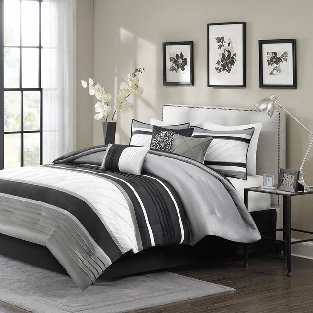 Olliix by Madison Park 7 Piece Grey Queen Blaire Comforter Set-0