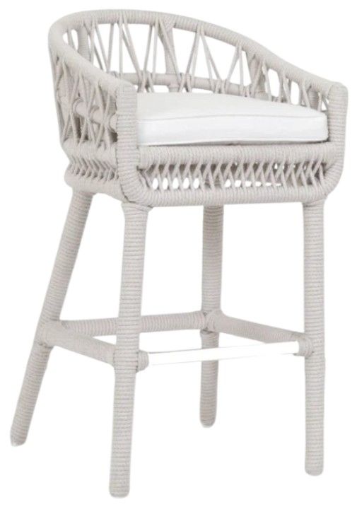 Sunset West Dana Natural Linen Aluminum/Olefin Rope Outdoor Bar Stool with Linen Canvas Cushion-0
