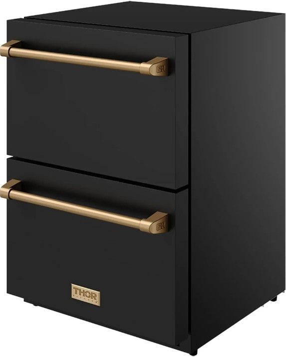 Thor Kitchen Gordon Ramsay Collection 24” 5.4 Cu. Ft. Anti-Fingerprint Black Built-In or Freestanding Under the Counter Refrigerator Drawer with Bronze Handle-3
