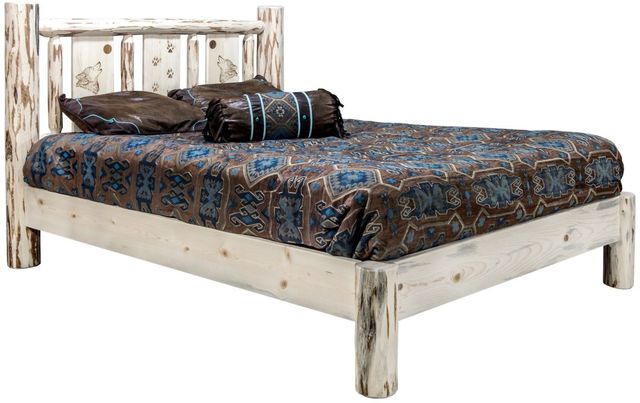 Montana Woodworks® Montana Collection Clear Lacquer Twin Platform Bed with Laser Engraved Wolf Design-0