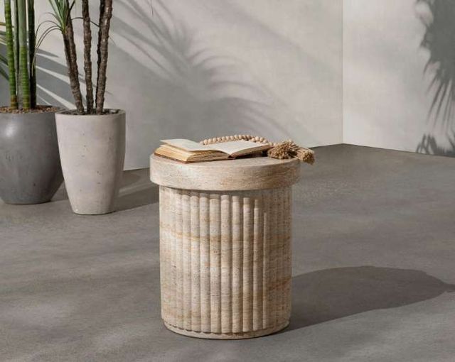 Classic Home Selah Beige Concrete/Fiber Glass Outdoor Stool-1