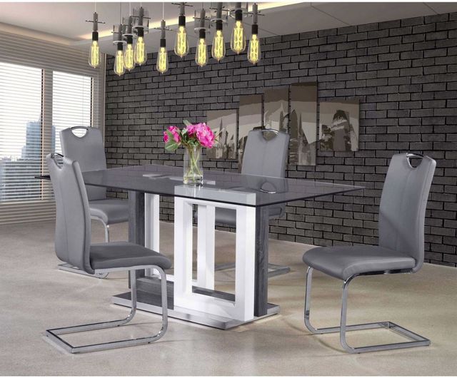 Mazin Furniture Yves Clear Glass Top Dining Table with White and Chrome Base -1