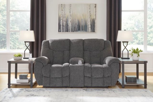 Signature Design by Ashley® Foreside Charcoal Manual Reclining Loveseat with Console-6